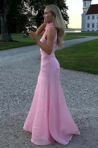 High Neck Sleeveless Empire A-Line Party Prom Dress With Leg Slit
