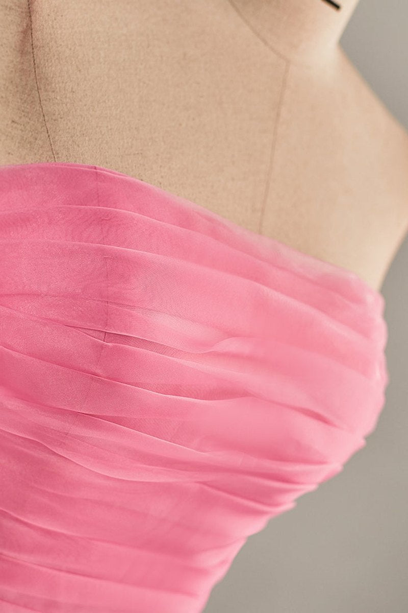Hot Pink Strapless Chiffon Knee Length Homecoming Dress