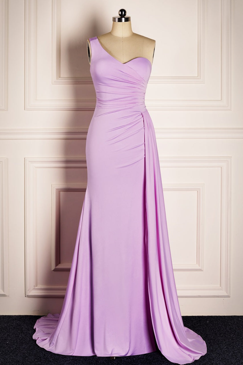 Lilac Mermaid Single Strap Satin Long Bridesmaid Dress