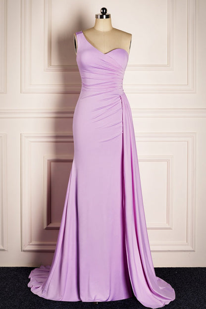 Lilac Mermaid Single Strap Satin Long Bridesmaid Dress