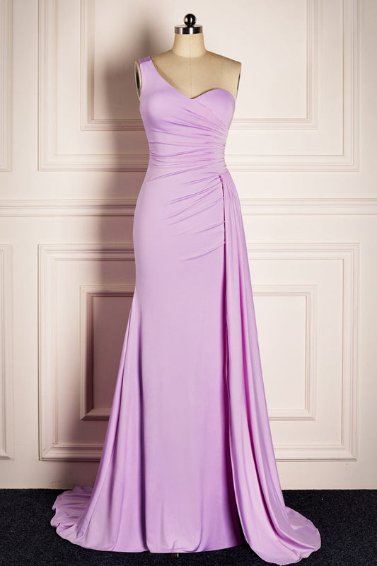 Lilac Mermaid Single Strap Satin Long Bridesmaid Dress