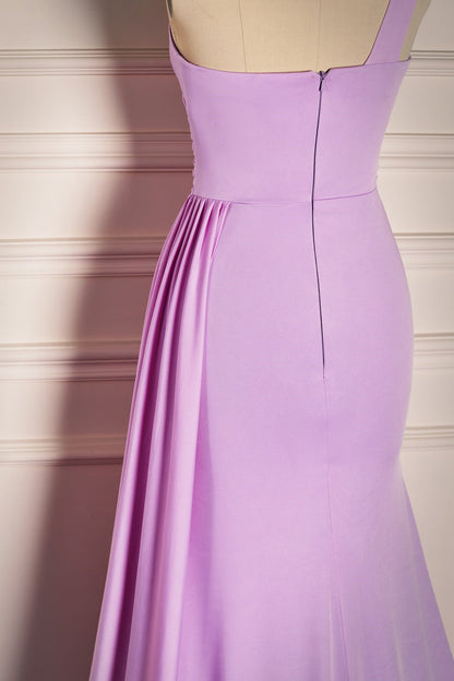 Lilac Mermaid Single Strap Satin Long Bridesmaid Dress