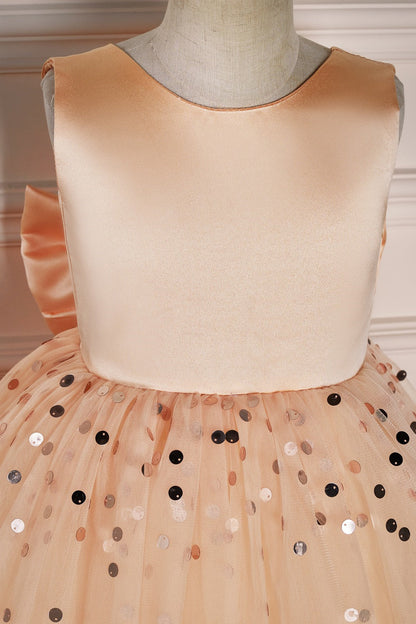 Champagne Jewel Tulle Sparkly Long Flower Girl Dress