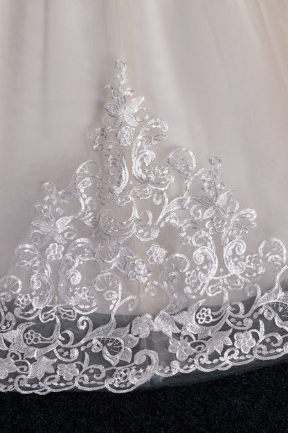 Ivory Long Sleeves Tulle Lace Long Flower Girl Dress