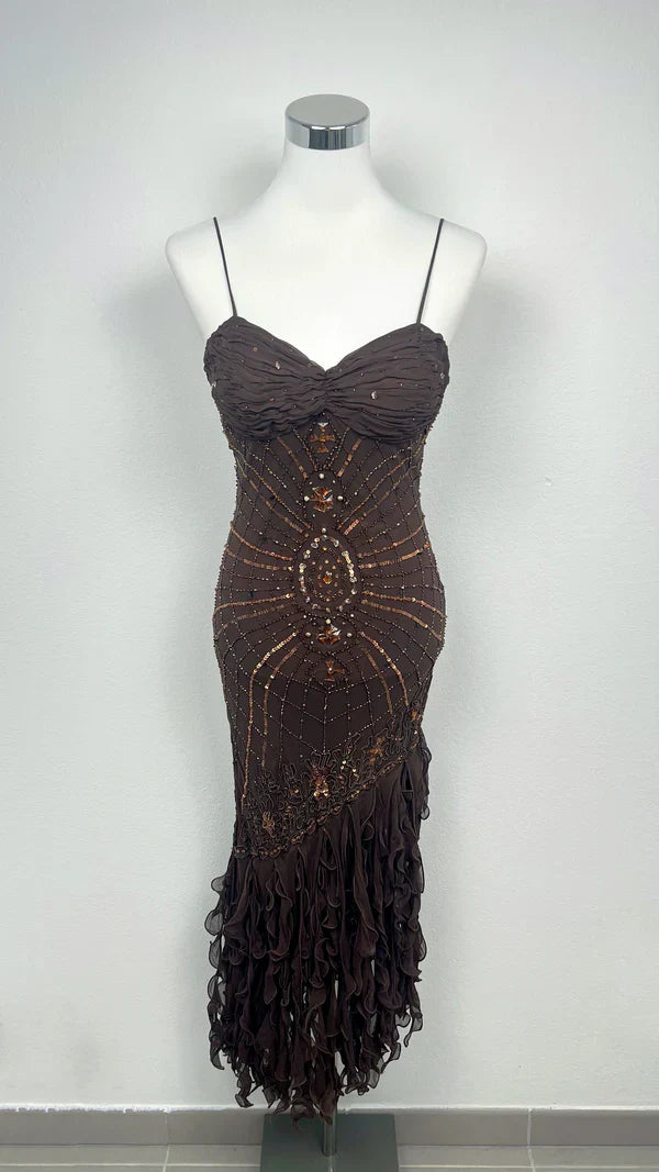 Pretty A Line Spaghetti Straps Chiffon Prom Dresses With Beads Long Evening Gowns P2307