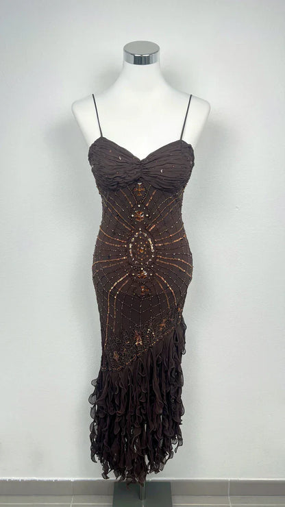 Pretty A Line Spaghetti Straps Chiffon Prom Dresses With Beads Long Evening Gowns P2307