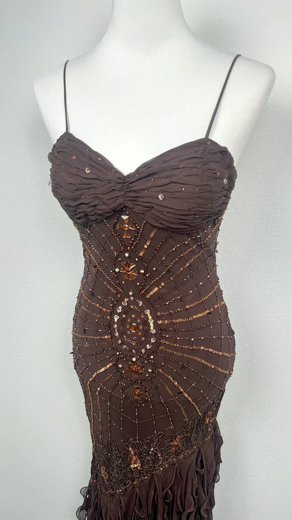 Pretty A Line Spaghetti Straps Chiffon Prom Dresses With Beads Long Evening Gowns P2307