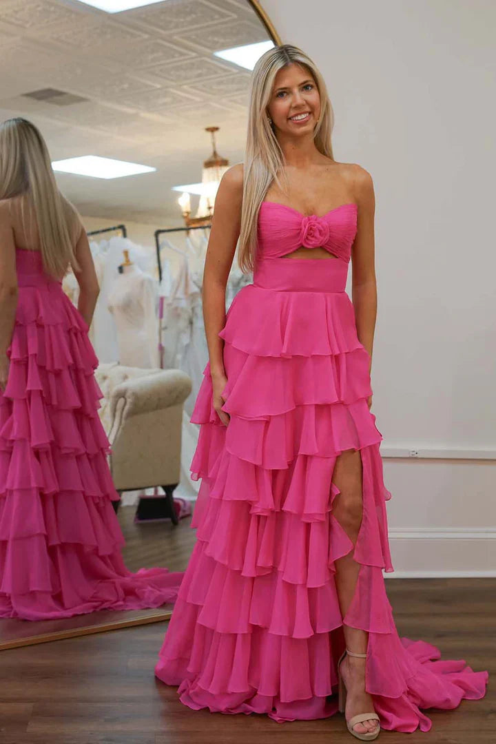 Illusion Empire Strapless A-Line Tiered Long Prom Evening Dress