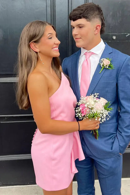 Irregular Strapless Satin Fitted Pink Mini Summer Homecoming Dress