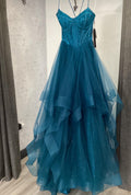 Princess Sparkling Tulle Prom Dresses Ruffle Formal Dress Outfits