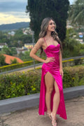 High Slit Satin Long Prom Dress Backless Formal Evening Gown