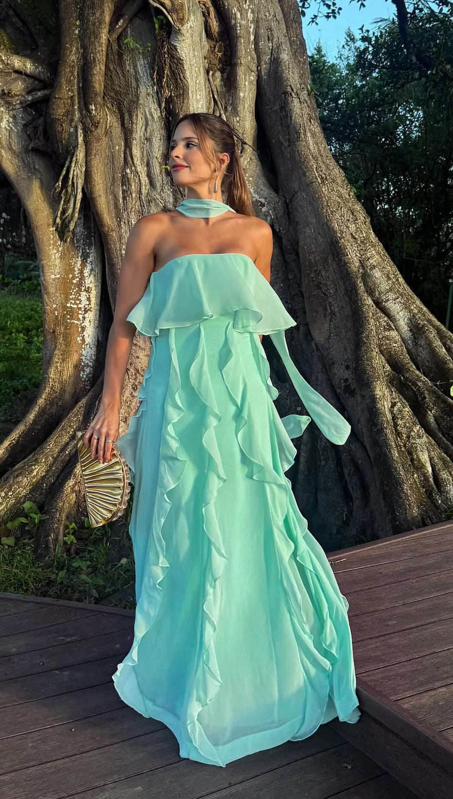 Strapless A Line Wedding Guest Dress Ruffle Chiffon Party Outfit