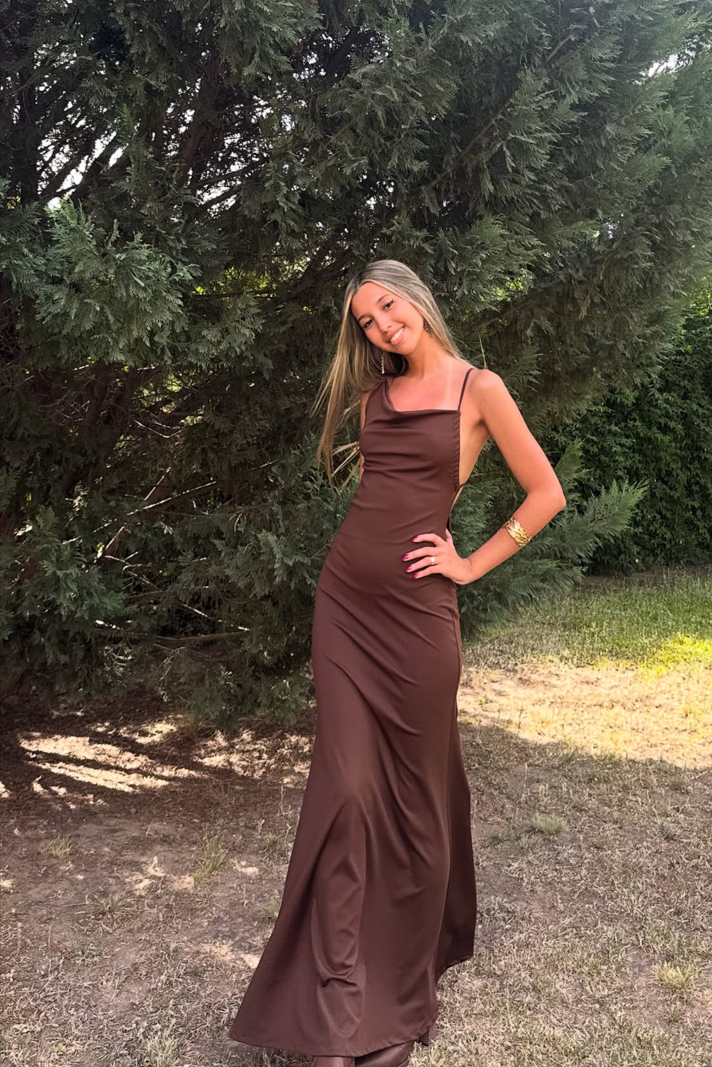 Brown Prom Outfit Backless Lady Dress for Party