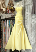 Sweetheart Mermaid Satin Long Prom Dresses Yellow Tight Party Outfits
