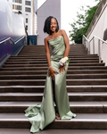 Elegant Sage Green Mermaid Prom Dresses Maxi Dresses with Slit