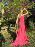 Backless Chiffon Wedding Guest Dress Formal Party Dresses with Scarf