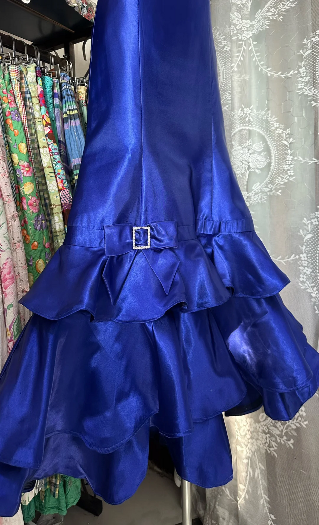Strapless Royal Blue Satin Prom Dress Mermaid Wedding Party Outfit