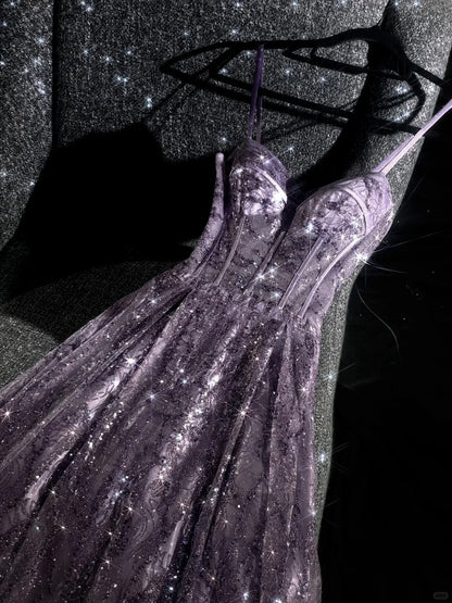 girlhomeshops--Purple gorgeous exquisite beaded long tulle prom dress ball gown romantic and dazzling girl gh5693