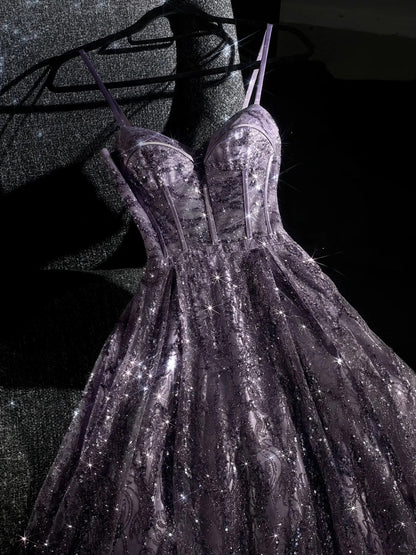 girlhomeshops--Purple gorgeous exquisite beaded long tulle prom dress ball gown romantic and dazzling girl gh5693