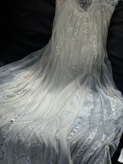 Girlhomeshops-Ivory White Beaded Butterfly Beaded Chiffon Tulle Long Prom dress Evening Dress Birthday Party Dress Fairy Dress gh5168