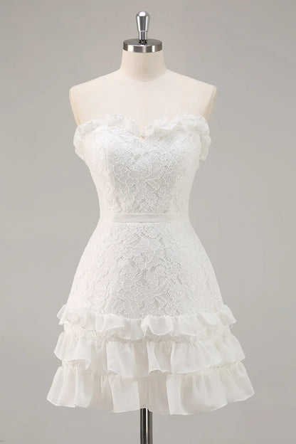 Lace A-Line Sweetheart Strapless Ruffle Homecoming Dress