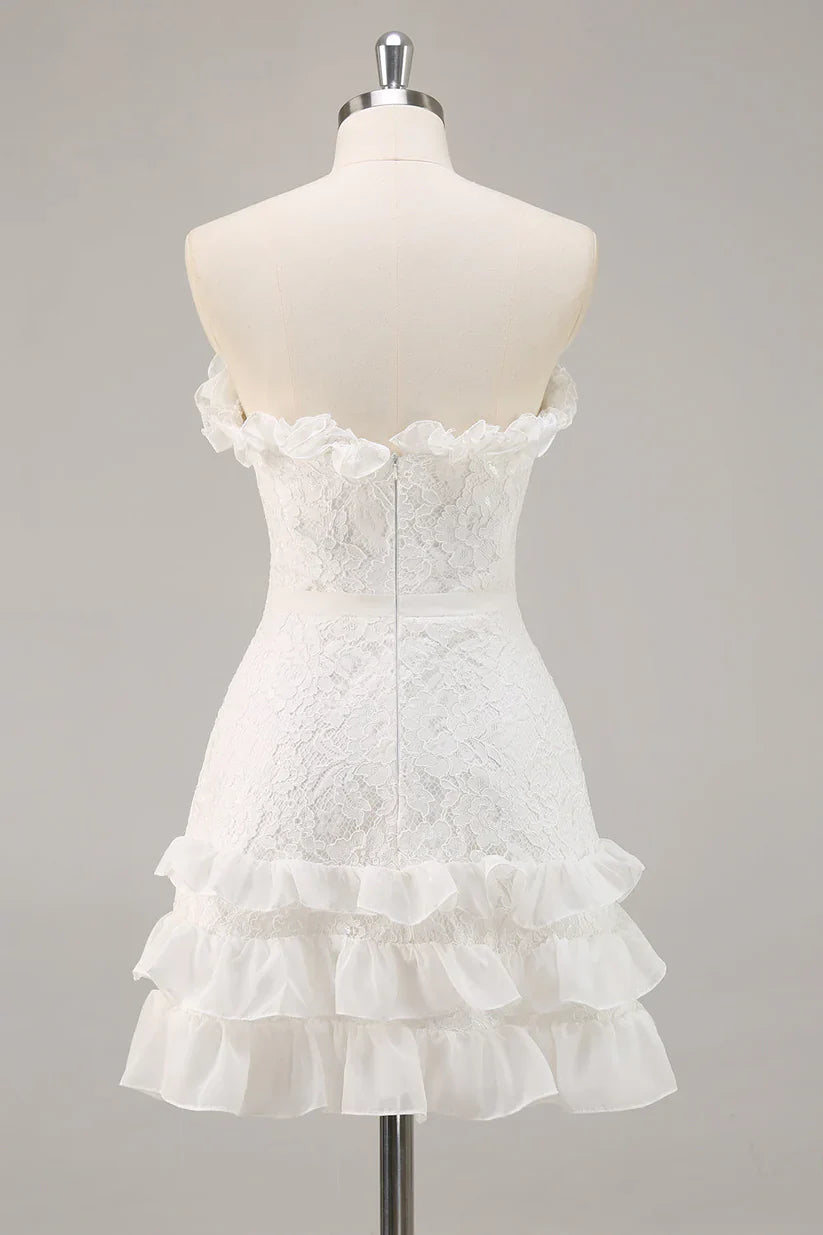 Lace A-Line Sweetheart Strapless Ruffle Homecoming Dress