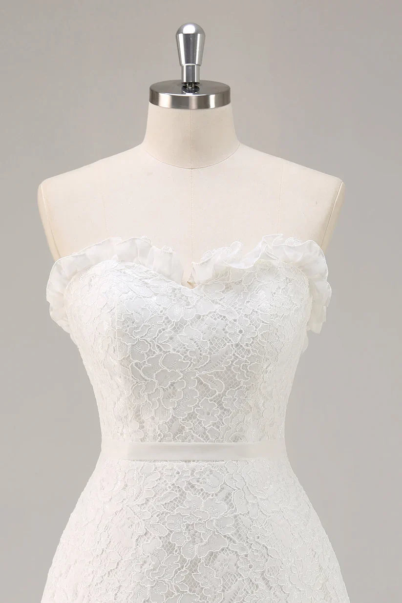 Lace A-Line Sweetheart Strapless Ruffle Homecoming Dress