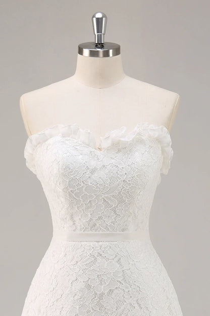 Lace A-Line Sweetheart Strapless Ruffle Homecoming Dress
