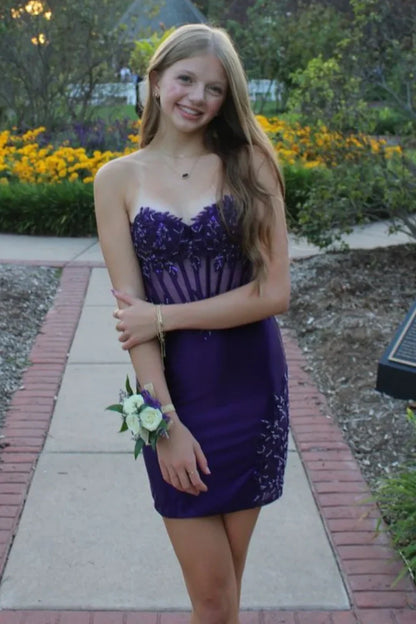 Lace And Satin Sheer Empire Strapless Fitted Homecoming Dress