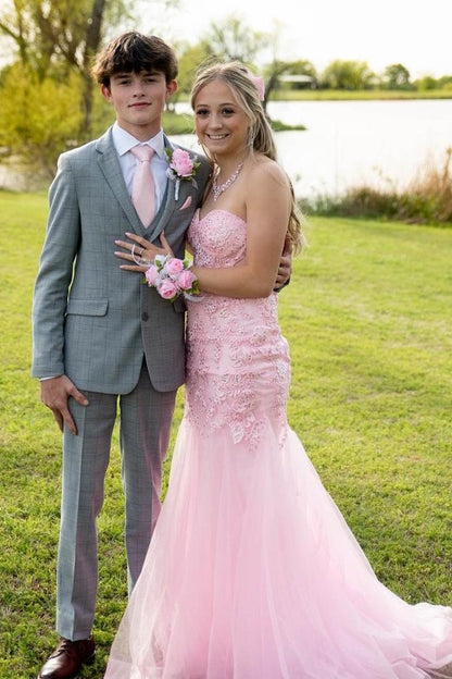 Lace Appliques Sweetheart Strapless Mermaid Party Prom Dress