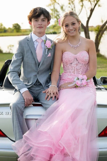 Lace Appliques Sweetheart Strapless Mermaid Party Prom Dress