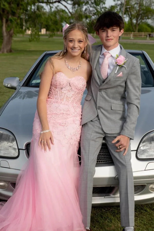 Lace Appliques Sweetheart Strapless Mermaid Party Prom Dress