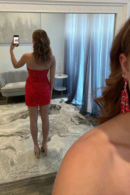 Lace Bodycon Bow Strapless Bodycon Homecoming Dress