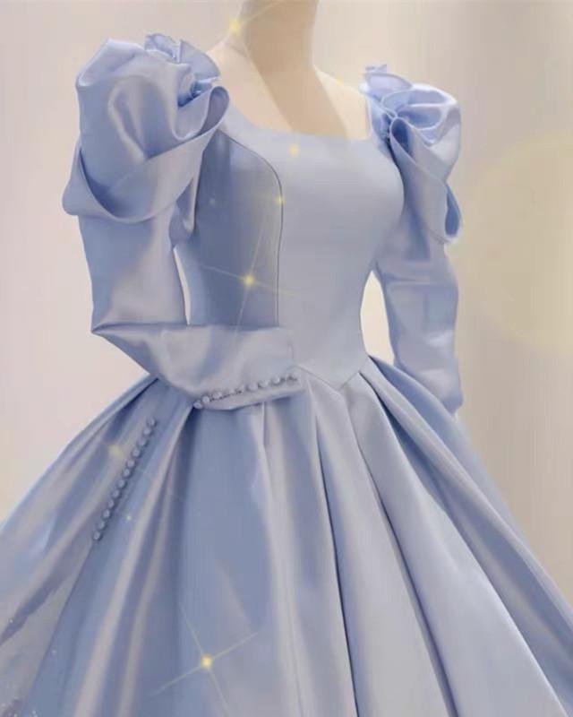 Ball Gown Satin Quinceanera Dresses Puffy Sleeves Bridal Gown Long