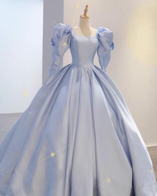 Ball Gown Satin Quinceanera Dresses Puffy Sleeves Bridal Gown Long
