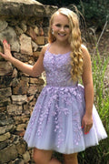 Fashion Lilac Appliques Tulle Design Spaghetti Strap A-line Homecoming Dress TP3618