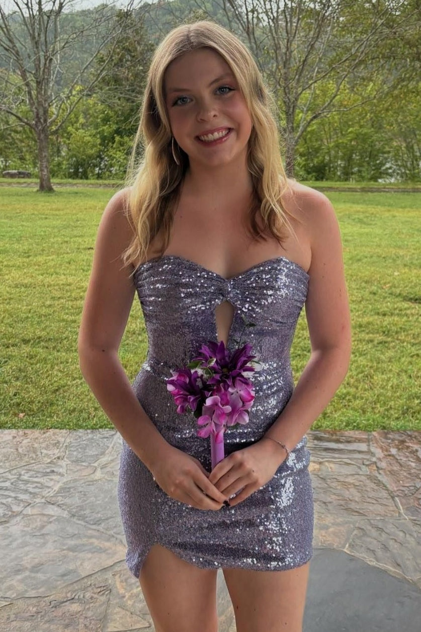 Lilac Sequins Sweetheart Strapless Bodycon Homecoming Dress