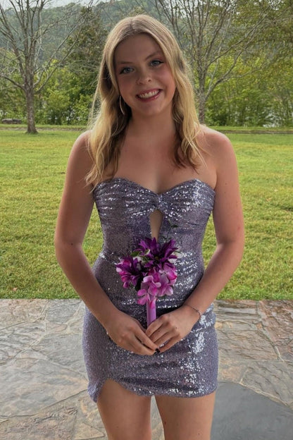 Lilac Sequins Sweetheart Strapless Bodycon Homecoming Dress