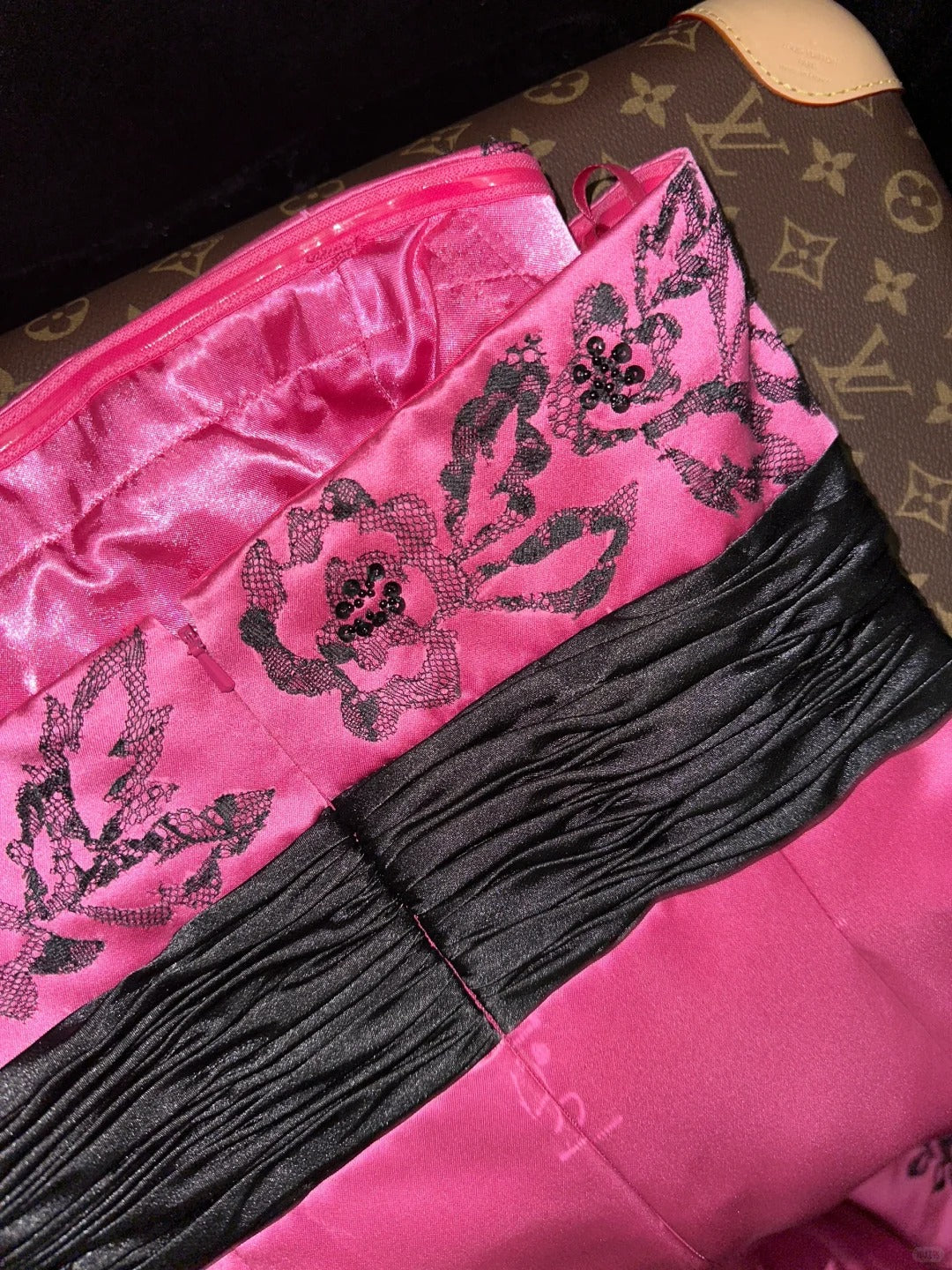 Pink floral long satin ball gown evening party dress gh4422