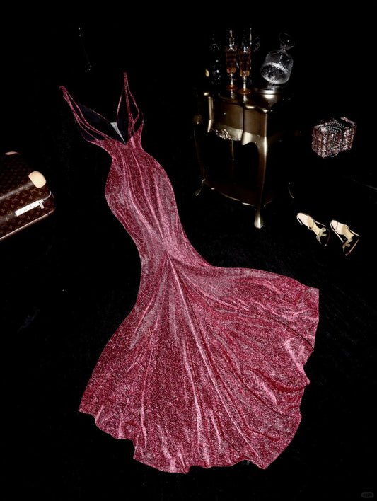 Pink glitter mermaid fishtail backless dinner prom dress ball dress evening dress gh4362