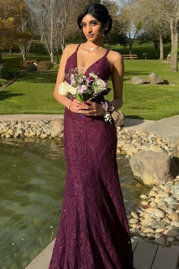 Low V-Neck Backless Mermaid Empire Lace Party Prom Dress