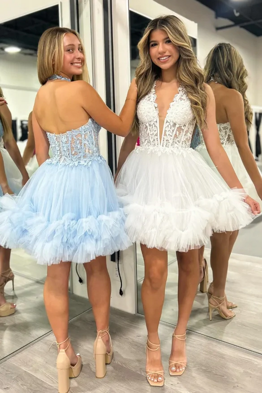 Low V-Neck Halter A-Line Empire Short Homecoming Dress