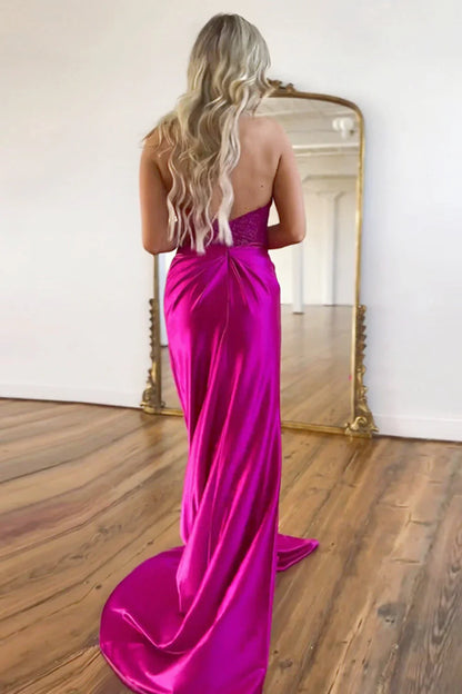 Low V-Neck Halter Backless Empire Two Tone Party Prom Dress