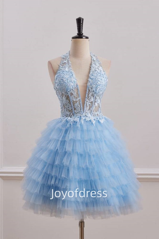 Low V-Neck Halter Ruffle A-Line Empire Homecoming Dress