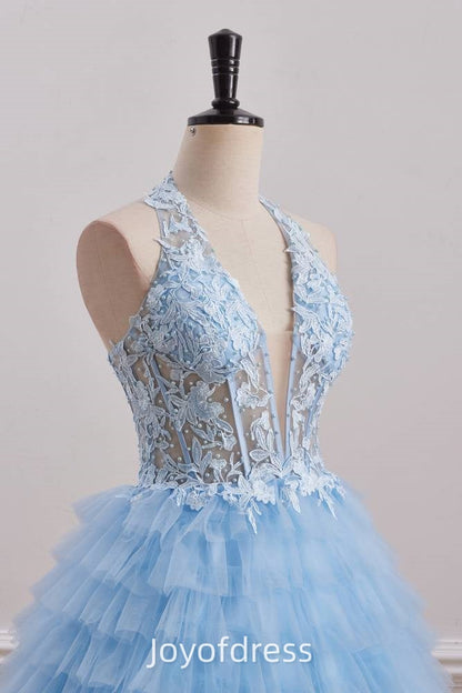 Low V-Neck Halter Ruffle A-Line Empire Homecoming Dress