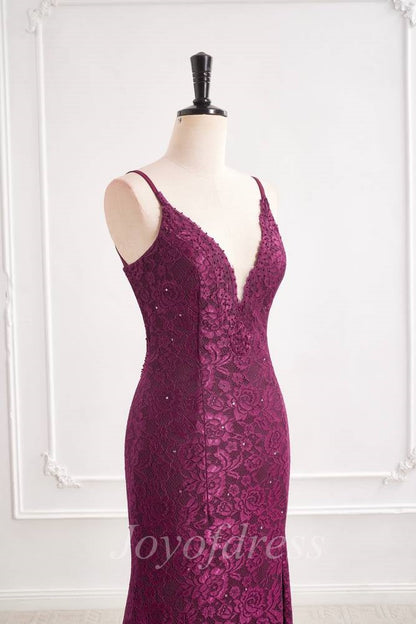 Low V-Neck Spaghetti Straps Fully Lace Mermaid Party Prom Dress