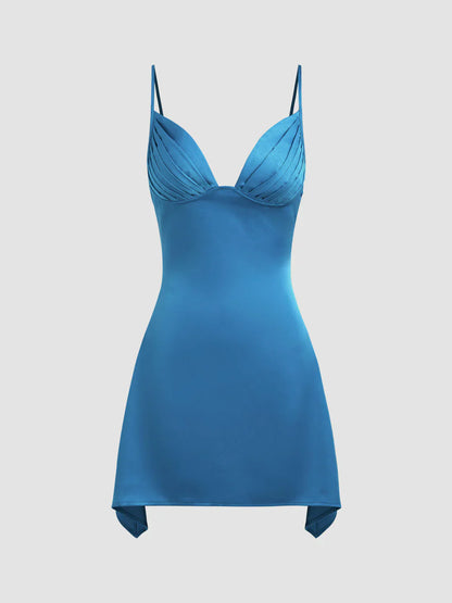 Low V-Neck Spaghetti Straps Satin Empire Mini Homecoming Dress