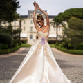 Elegant Ivory Beaded Prom Dress A-Line Evening Gown Satin Party Dress Long Formal Dress TP4774