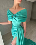 GLAMOROUS LONG OFF-THE-SHOULDER EVENING PARTY GOWNS LONG SLIT  TP57