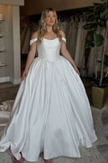 Elegant Off-the-Shoulder Satin Corset Bodice A-Line Wedding Gown TP5901
